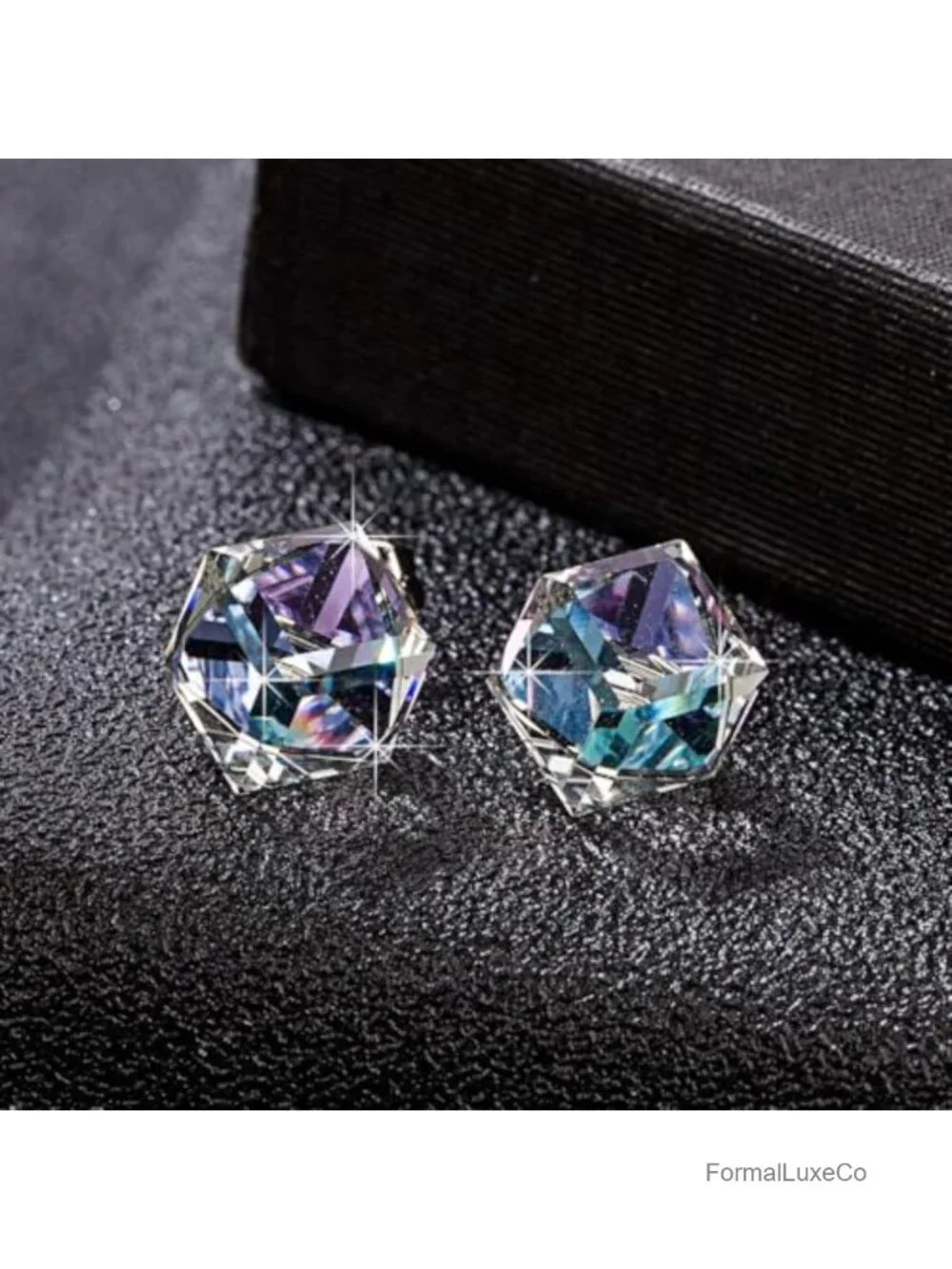 Austrian Crystal Cube Stud Earrings - 925 Sterling Silver Posts Push-Back